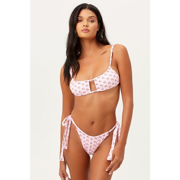 Frankies Bikinis Pink Red Strawberries Ruched Bathing Suit X Large $195 NWT - Picture 1 of 16